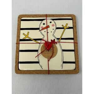 Demdaco Christmas Ceramic & Cork Trivet 7.5 x 5" Tracy Pesche NEW! Snowman‎